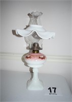 Hand Painted Milk Glass Oil Lamp