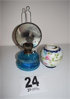 Blue Oil Lamp & Vase stamped Japan