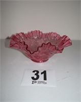 Fenton Cranberry Ruffled Top Bowl (10" wide)