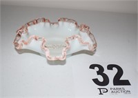 Fenton White with Pink Ruffled Top Bowl (6" wide)