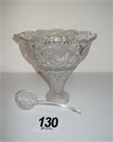 Cut Glass Punch Bowl on Stand with Ladle