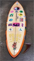 Vtg Mickey Munoz surf board w/orig fin 75”