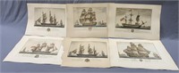 Set of 6 Antique Nautical Ship Etchings