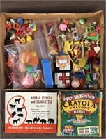 Mini premium toys, stencils, crayons