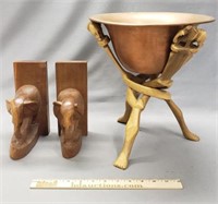 Elephant Bookends, Copper Bowl Centerpiece
