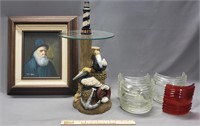 Nautical: Painting, Pelican Table, Lantern Globes
