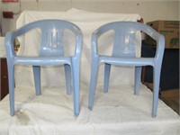 2 Blue Plastic Stacking Chairs