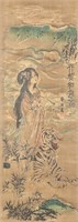 Chinese Print on Silk Scroll Beauty