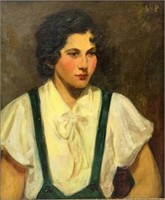 Old Portrait Painting of a Young Woman.