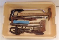 HACK SAW, SMALL PRY BAR, HATCHET, TIN SNIPS ETC