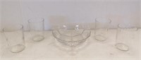 (4) ETCHED DRINKING GLASSES & DIVIDED RELISH DISH