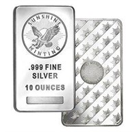 10 Ounce - .999 Fine Silver Sunshine Minting Bar