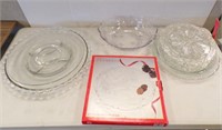 GROUP OF GLASS SERVING TRAYS & BOWL