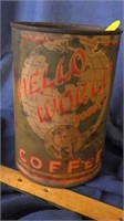 Hello World coffee tin