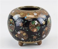Japanese Bronze Black Cloisonne Jar