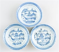 Three Chinese Blue & White Porcelain Plates 18th C