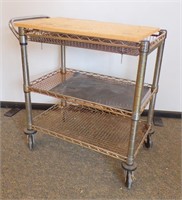 WIRE UTILITY CART W/WOOD PIECE ON TOP