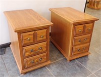 PAIR OF 3 DRAWER END TABLES W/TIP OUT MAGAZINE....