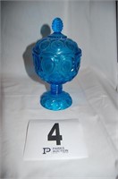 Blue Pressed Glass Candy Dish 8''