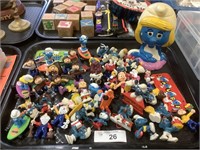 Tray of Assorted Figures,Smurfs, Hershey’s,