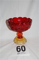 Red and Yellow Pressed Glass Candy Dish 6.5”