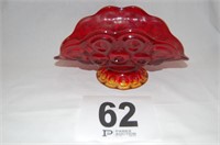 Red and Yellow Pressed Glass Vase 9”