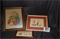 Framed Fall Themed Needle Points and Print