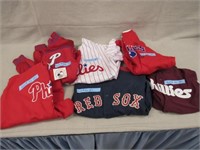 (5 PCS.) PHILLIES APPAREL & (1) RED SOX JACKET: