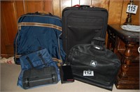 Suitcase, Garment Bags, and Passport Holder
