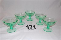 5 Green Glass Sherbet Cups 3.5”