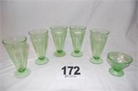 5 Green Glass Ice Cream cups and 1 Green Glass