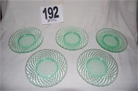 5 Green Glass Dessert Plates