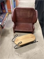 Painted wooden doll seat, doll sled.