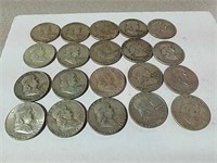 20 Franklin half dollars various dates and mint