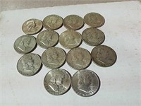 14 Franklin half dollars various dates and mint