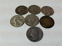 Seven Washington quarters various dates and mint