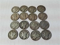 16 Mercury dimes various dates and mint marks