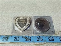 1 oz heart-shaped silver bullion and $5 Canadian