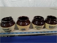 Four vintage advertising individual Bean Pots