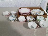 Luncheon set, different patterns - signed.