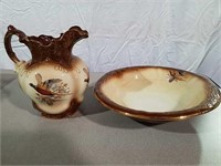 Pheasant pattern wash bowl set