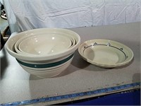 Pottery pie plate and nest of three bowls