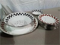 Picnic set of metal plates, platter and large