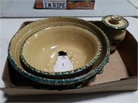 Snowman themed large bowls and jam pot marked