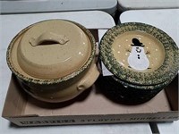 Snowman themed casserole and breakfast plates