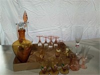 Two decanters and stemware