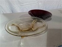 Ruby red and  Amber glass bowls