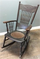 ANTIQUE ROCKER WITH LEATHER SEAT
