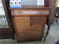 ANTIQUE 6 DRAWER CHEST  W/ DOOR -- OAK