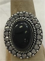 German Silver Black Onyx Sz 8 Ring